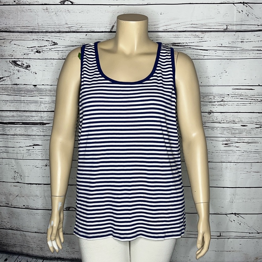 Avenue NWT Size 26/28 Blue & White Stripe Scoop Neck Ribbed Knit Tank Top
